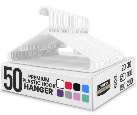 Utopia Home plastic hangers with space saving design for compact closets and organized garments.