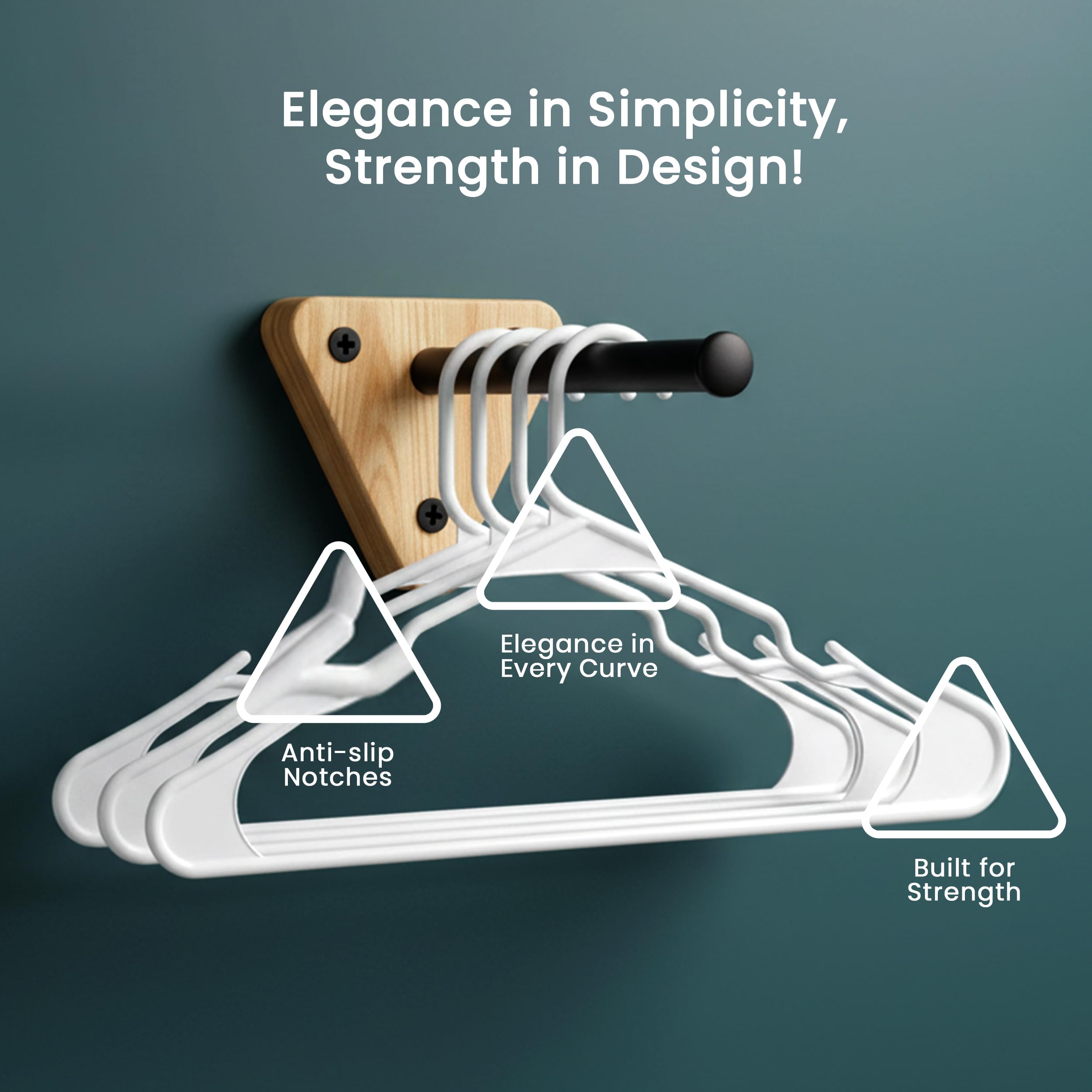 Utopia Home 16-inch hangers fit standard closet rods.