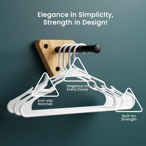 Utopia Home 16-inch hangers fit standard closet rods.