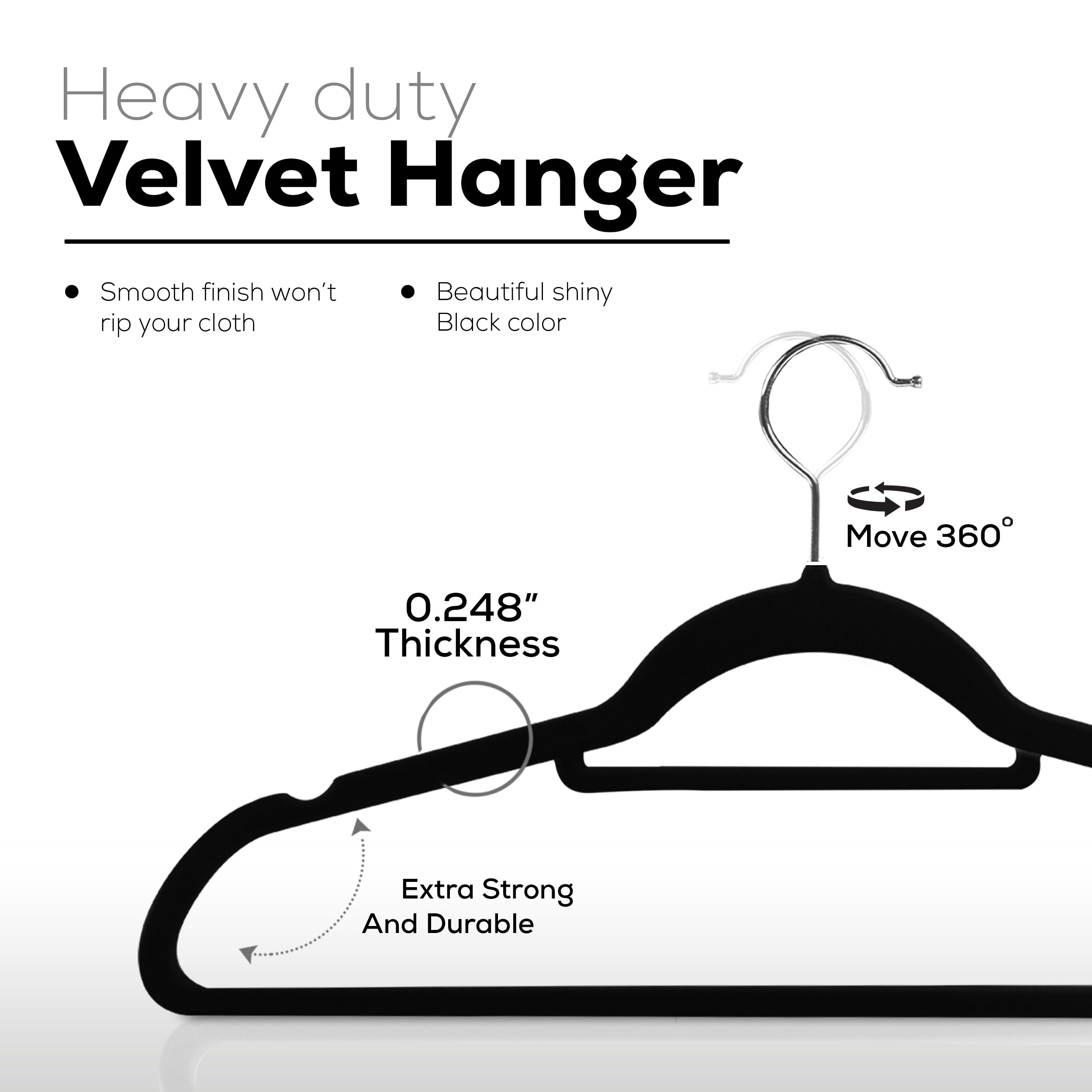 Utopia Home 360-degree hook velvet hanger, rotates easily for outfit planning.