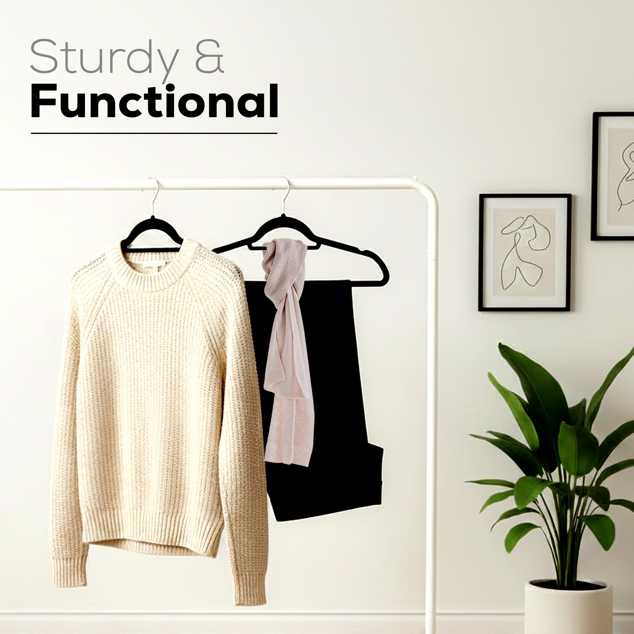 Utopia Home Velvet Hangers, side view, space-saving design for a neater closet.