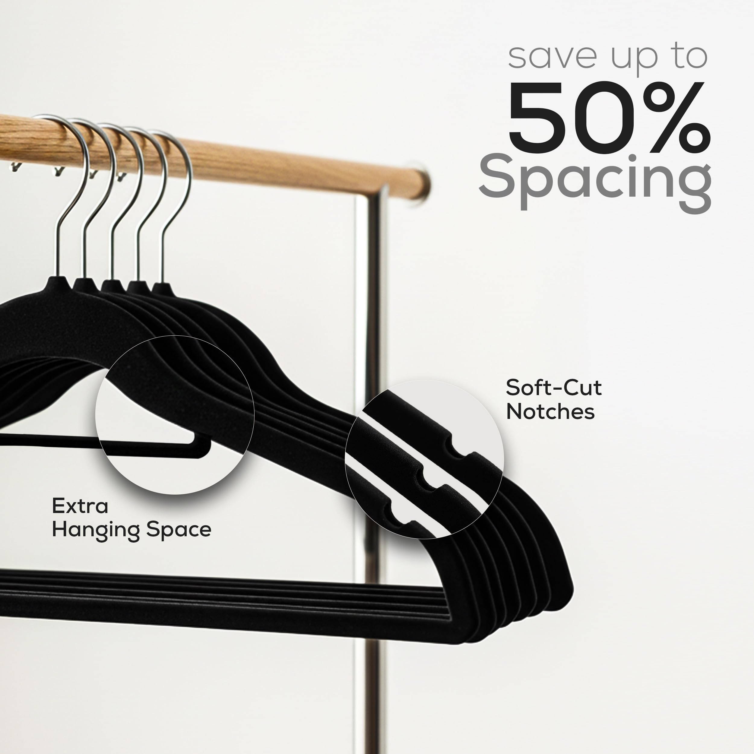 Utopia Home Classic black velvet hangers blend with any wardrobe.