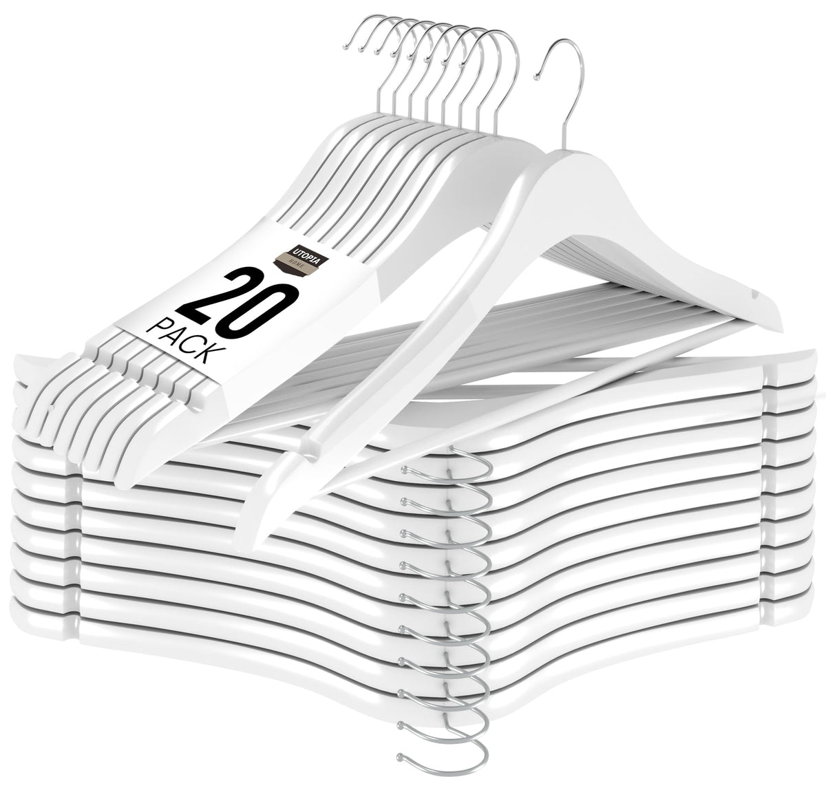 Utopia Home premium wooden hanger with a compact profile for space-saving storage