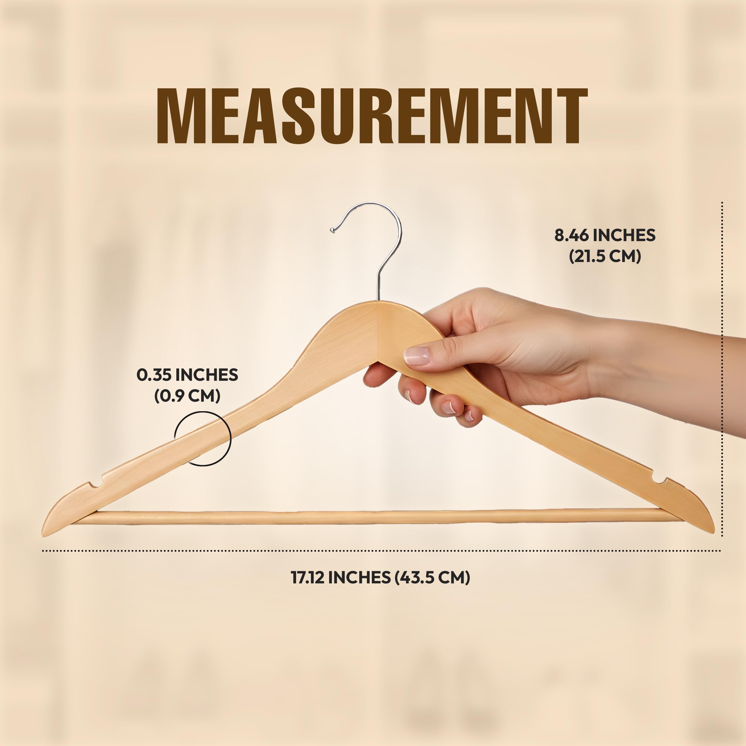 Utopia Home wooden hanger with 360-degree hook for easy access to every garment.