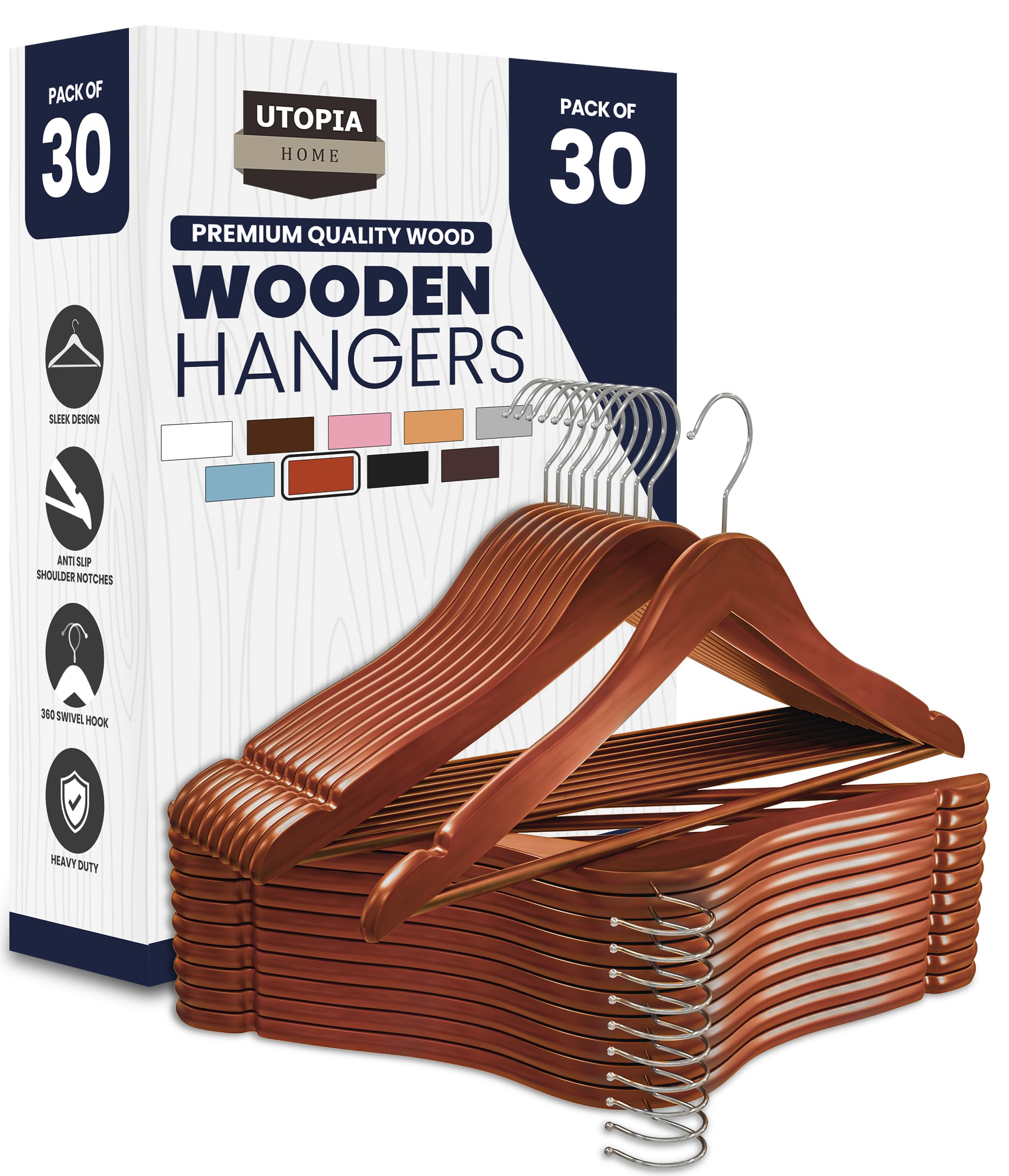 Utopia Home premium wooden hangers for closet organization showcase durable, space-saving design