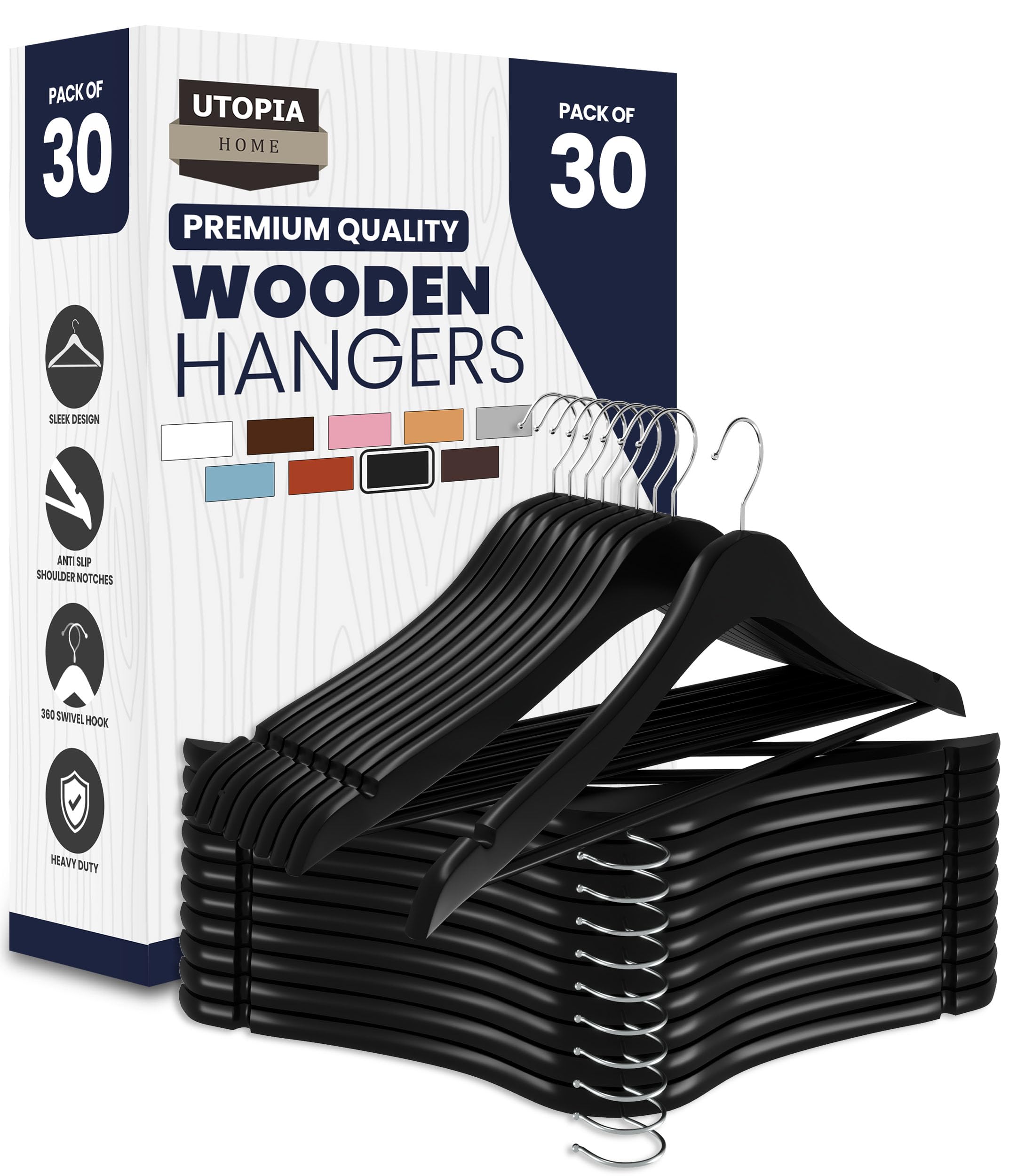 Utopia Home premium wooden hanger with contoured shoulders preserves jacket shape.