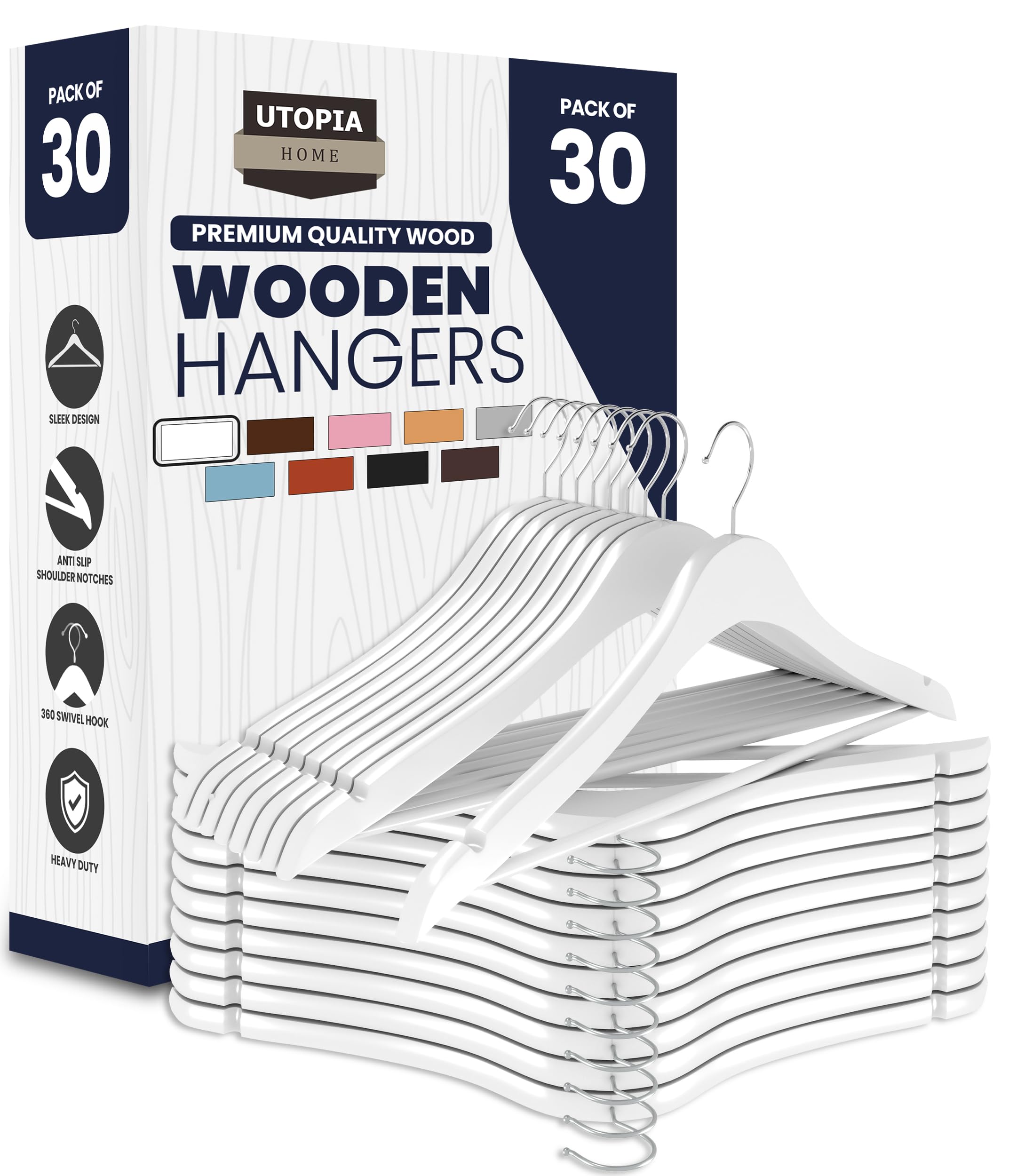 Utopia Home premium wooden hangers 30-pack for organized closets.