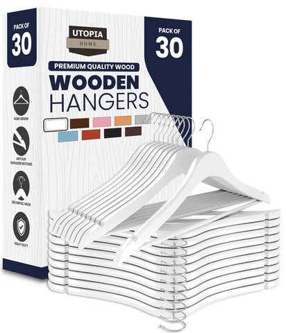 Utopia Home premium wooden hangers 30-pack for organized closets.
