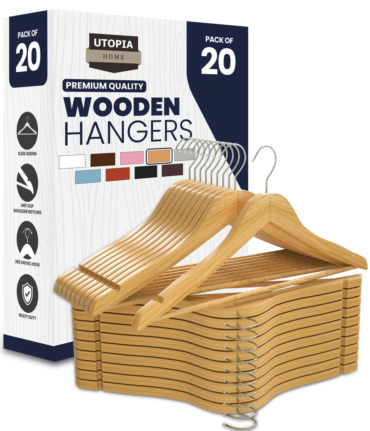 Utopia Home premium wooden hanger with 360 degree hook for easy access