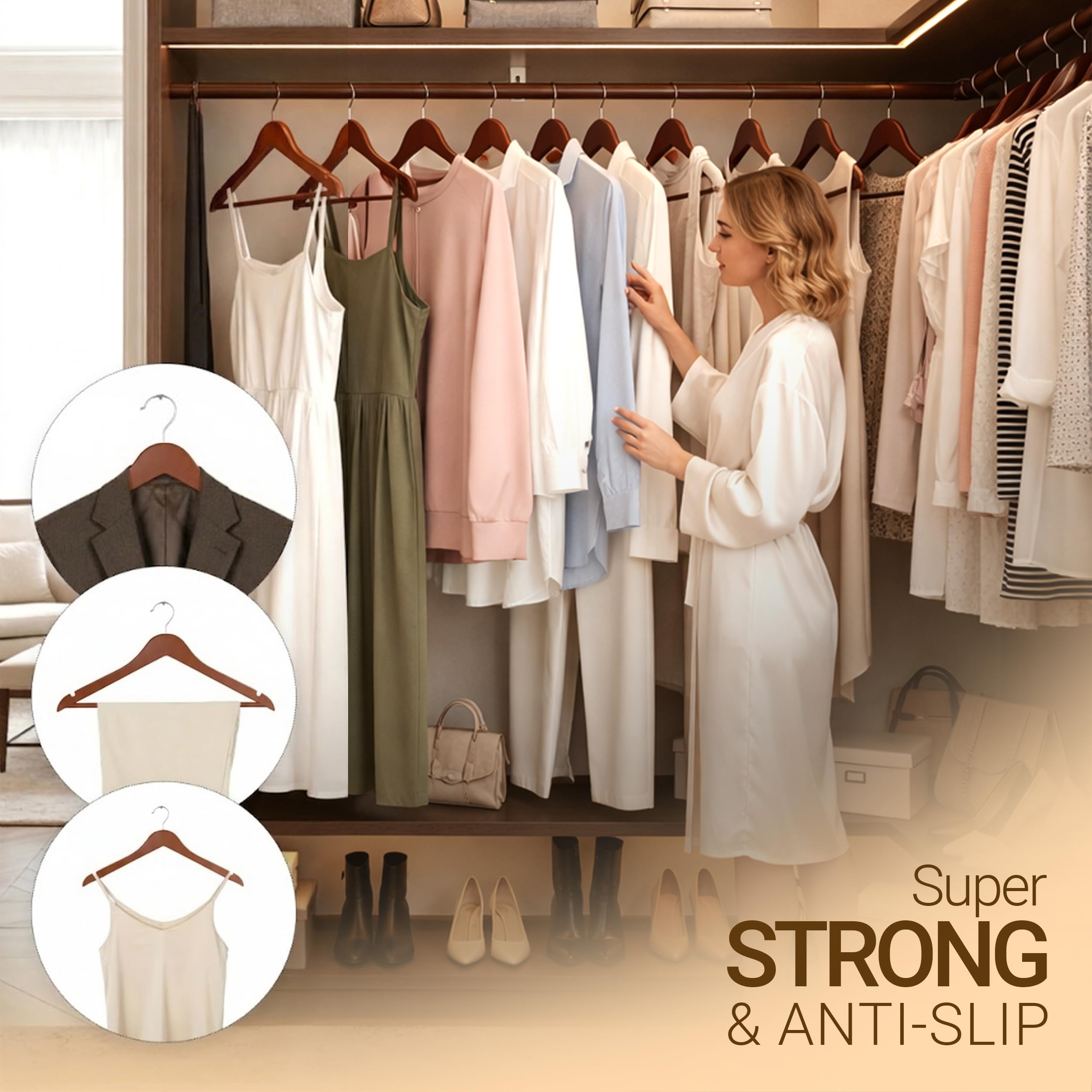 Utopia Home premium wooden hangers with durable finish keep closet look polished