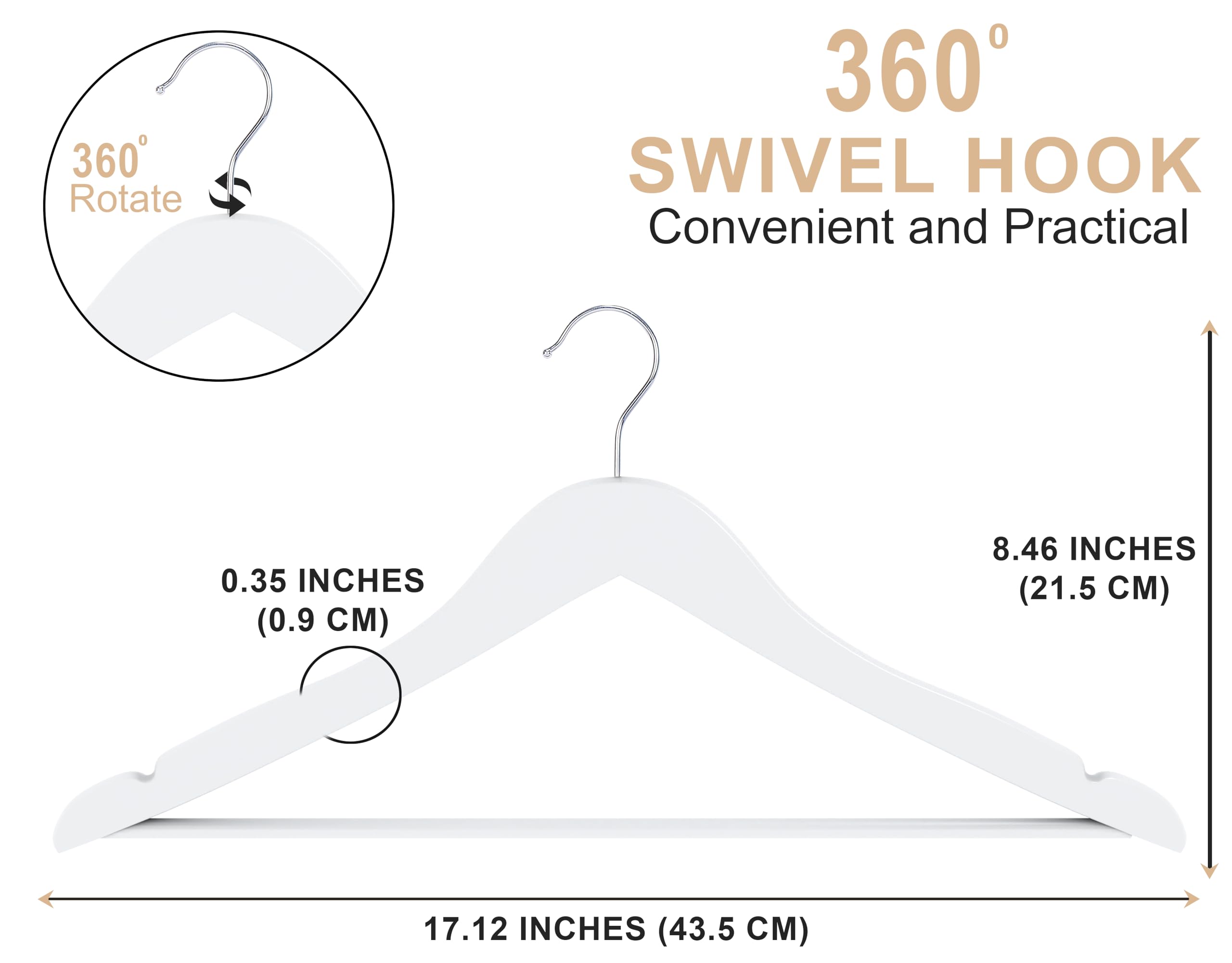 Utopia Home wooden hanger highlighting contoured shoulders to preserve garment shape