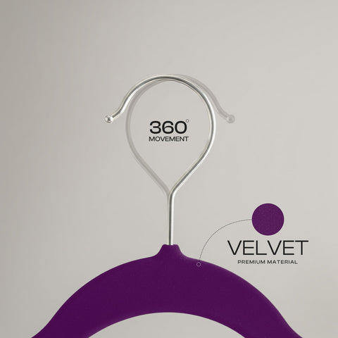 Utopia Home velvet hangers feature 360-degree hook for easy access.