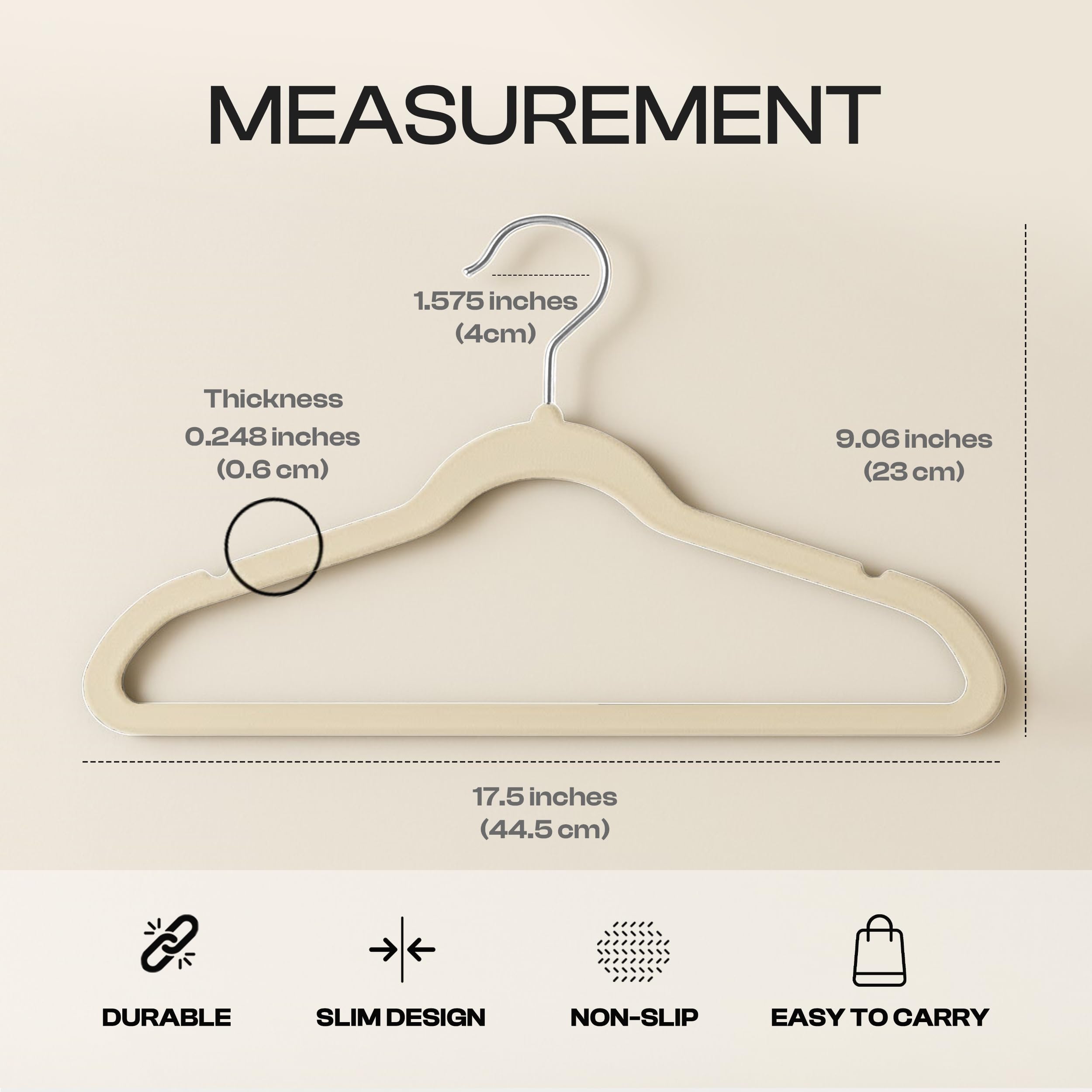Utopia Home velvet hangers 360-degree hook close-up, chrome finish for durability