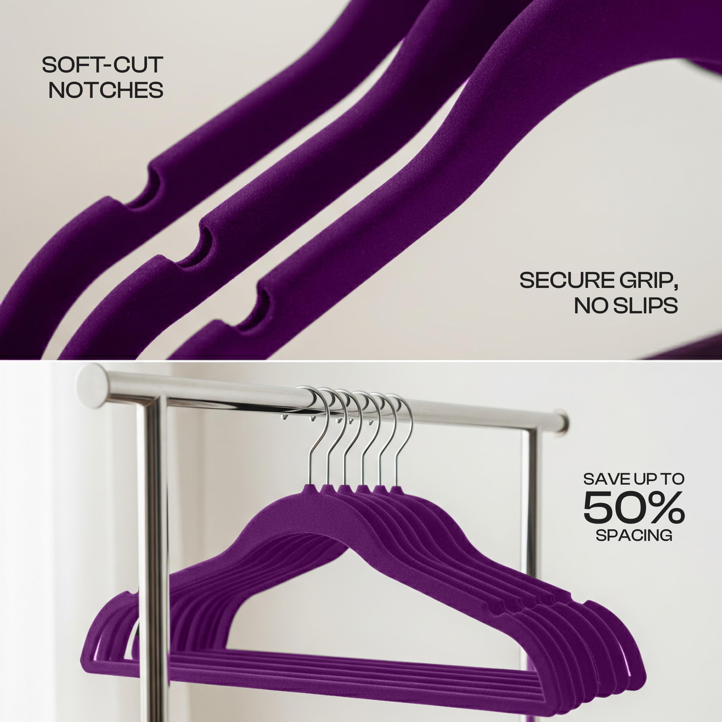 Utopia Home velvet hangers with pants bar support for trousers.