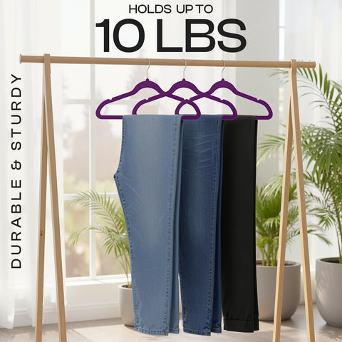 Utopia Home velvet hangers secure shoulder notches for straps.