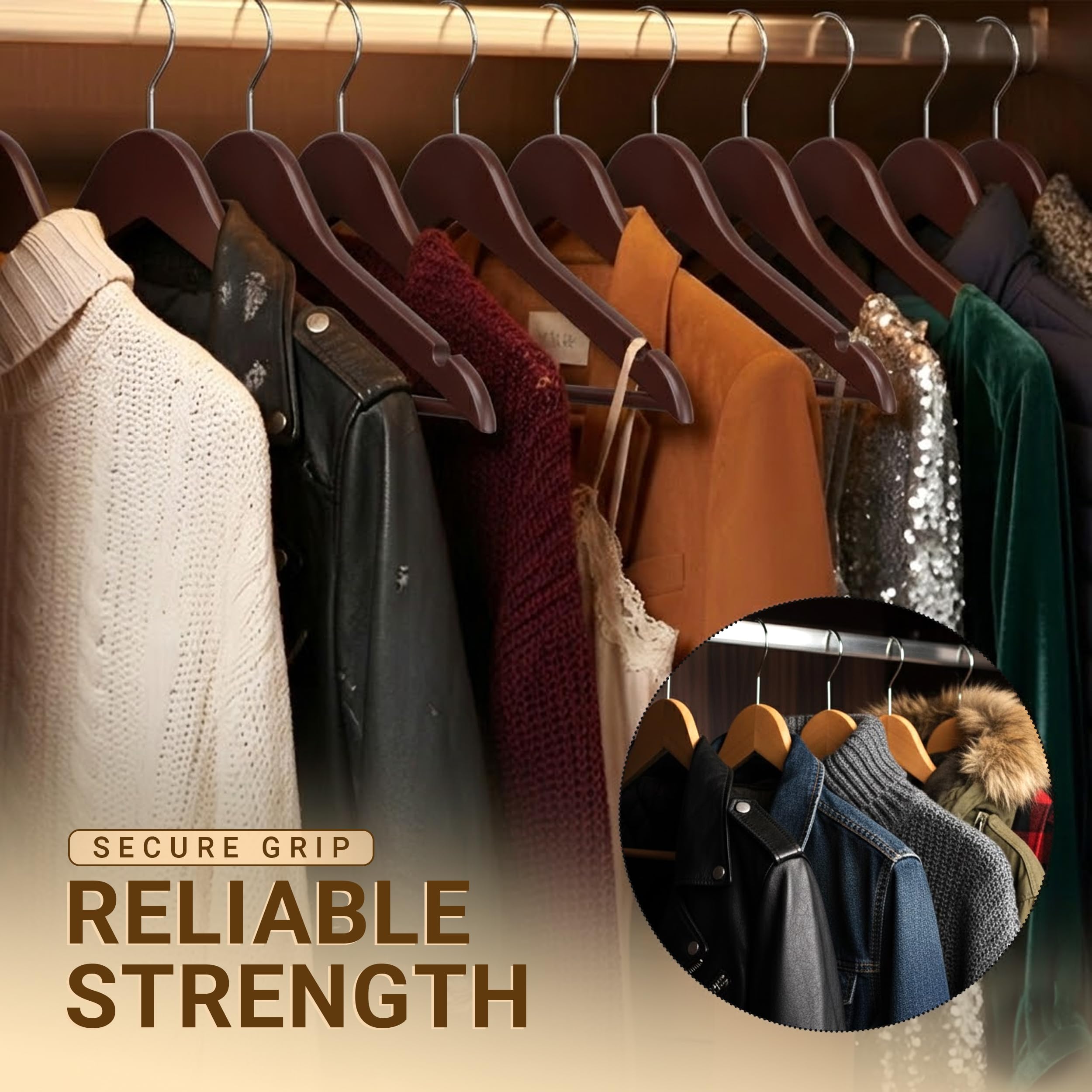 Utopia Home versatile hangers suitable for suits, pants, dresses, and more.