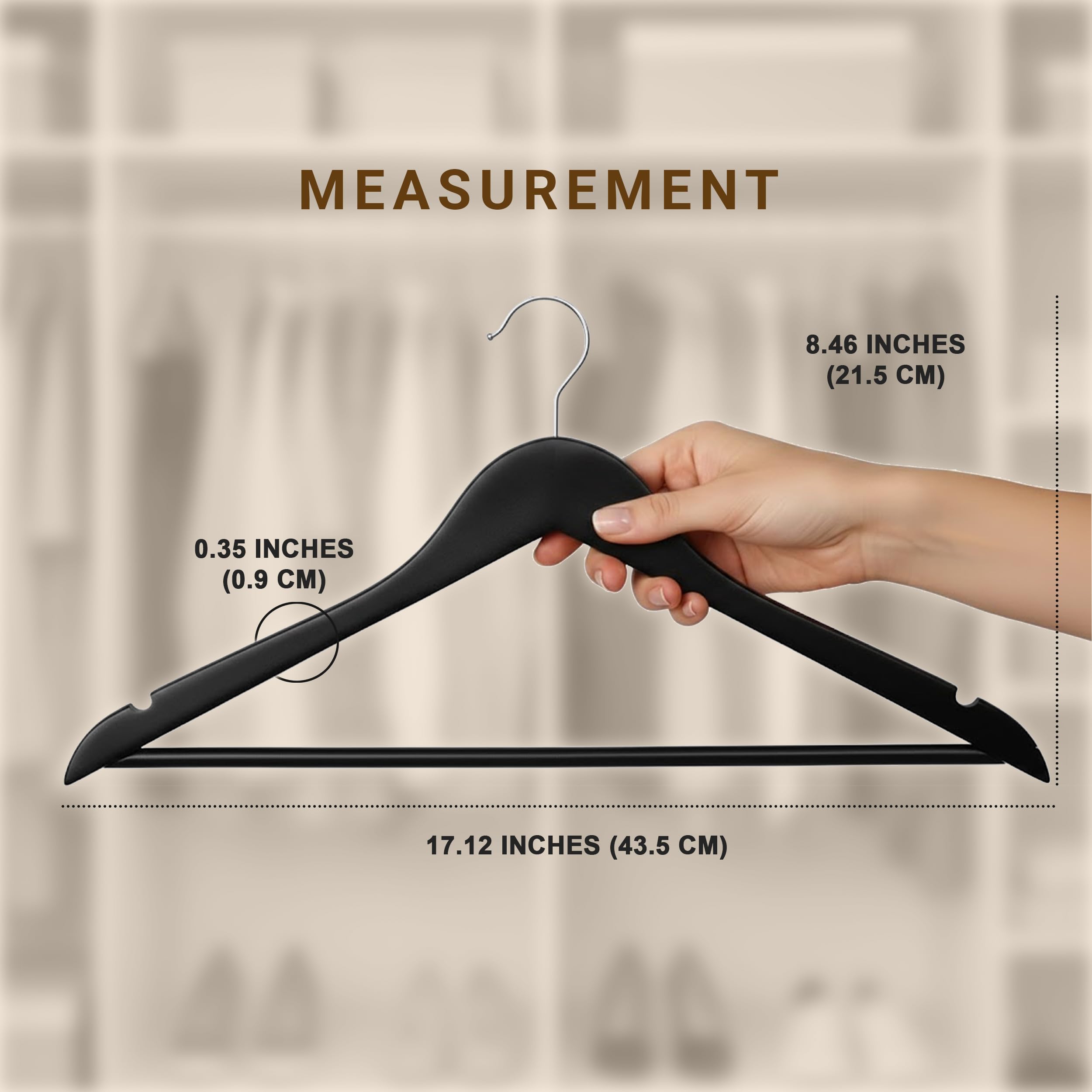 Utopia Home wooden hanger with shoulder grooves supports garments and prevents creasing.
