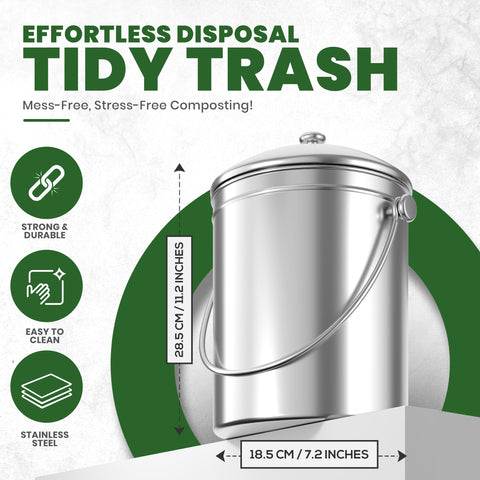 Utopia Kitchen compost bin with charcoal filter for odor reduction.