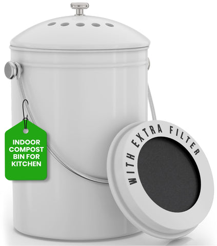 Utopia Kitchen compost bin with lid on countertop reduces odors