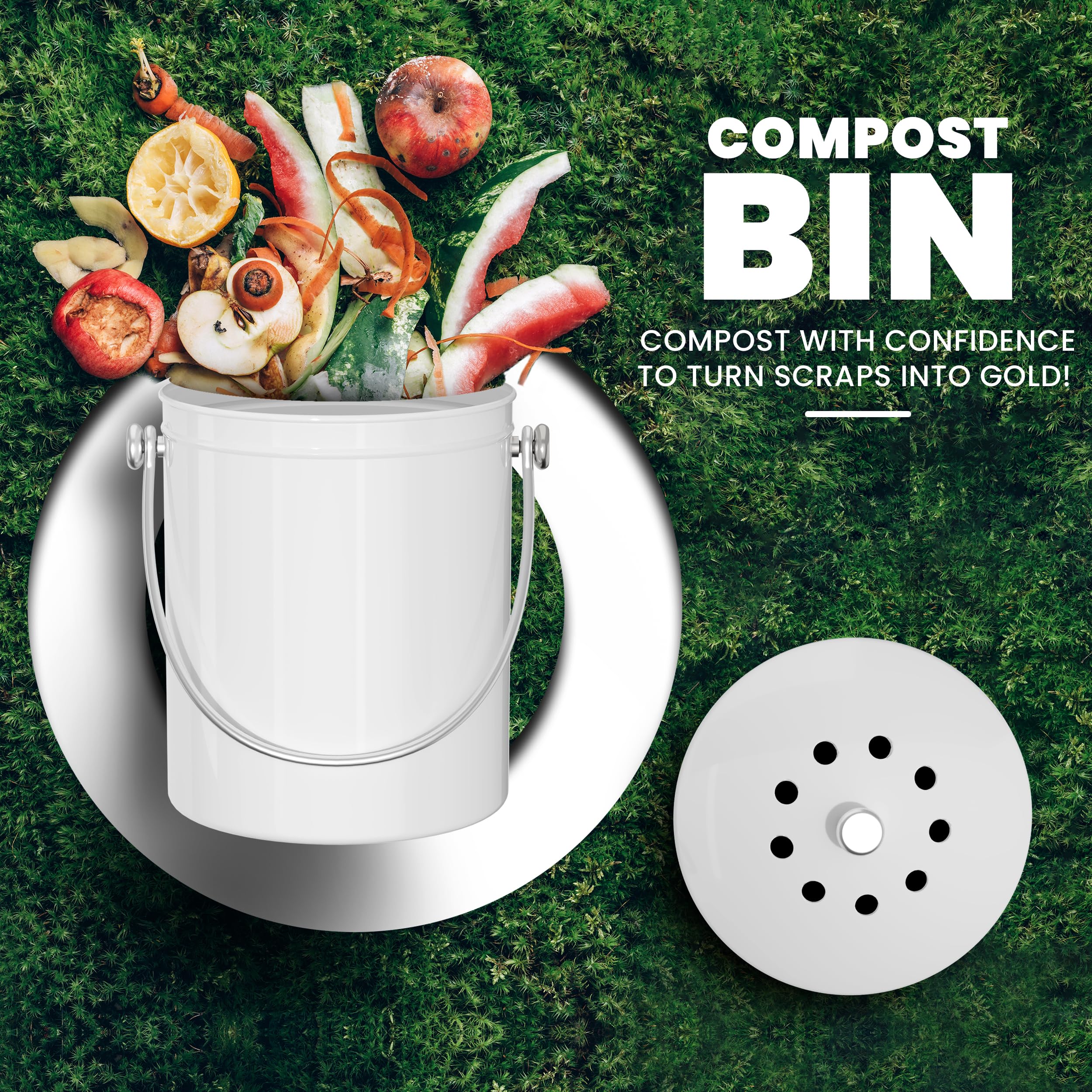 Utopia Kitchen compost bin with stainless steel body shows durability