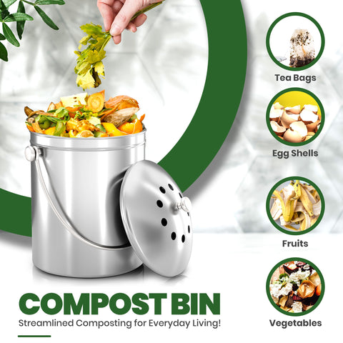 Utopia Kitchen 1.3-gallon stainless steel bin for daily use.