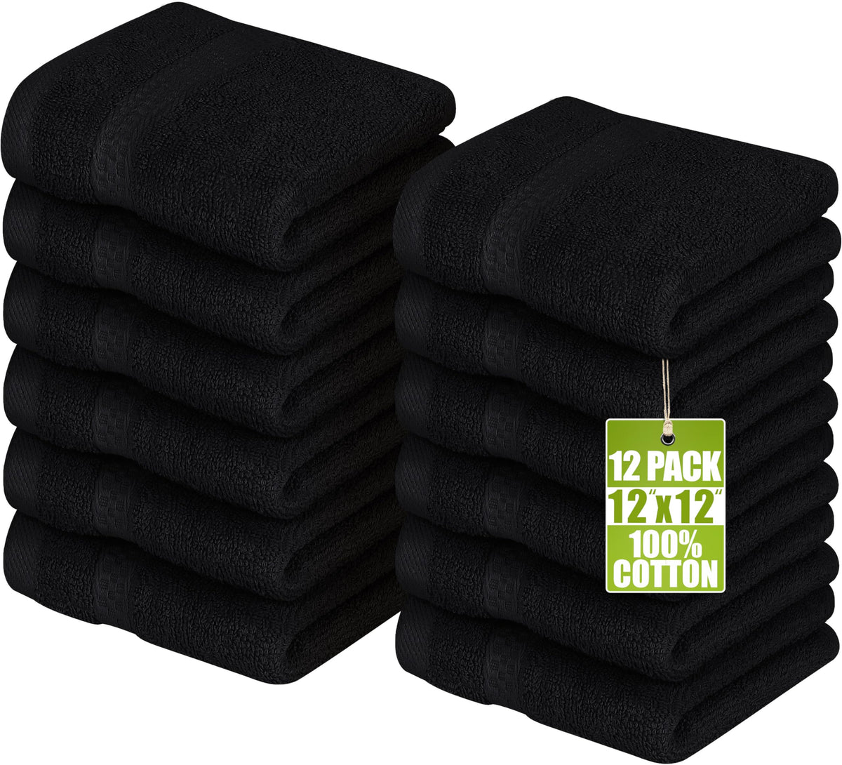 Utopia Towels 12-pack black washcloths showing premium cotton texture for daily cleansing.