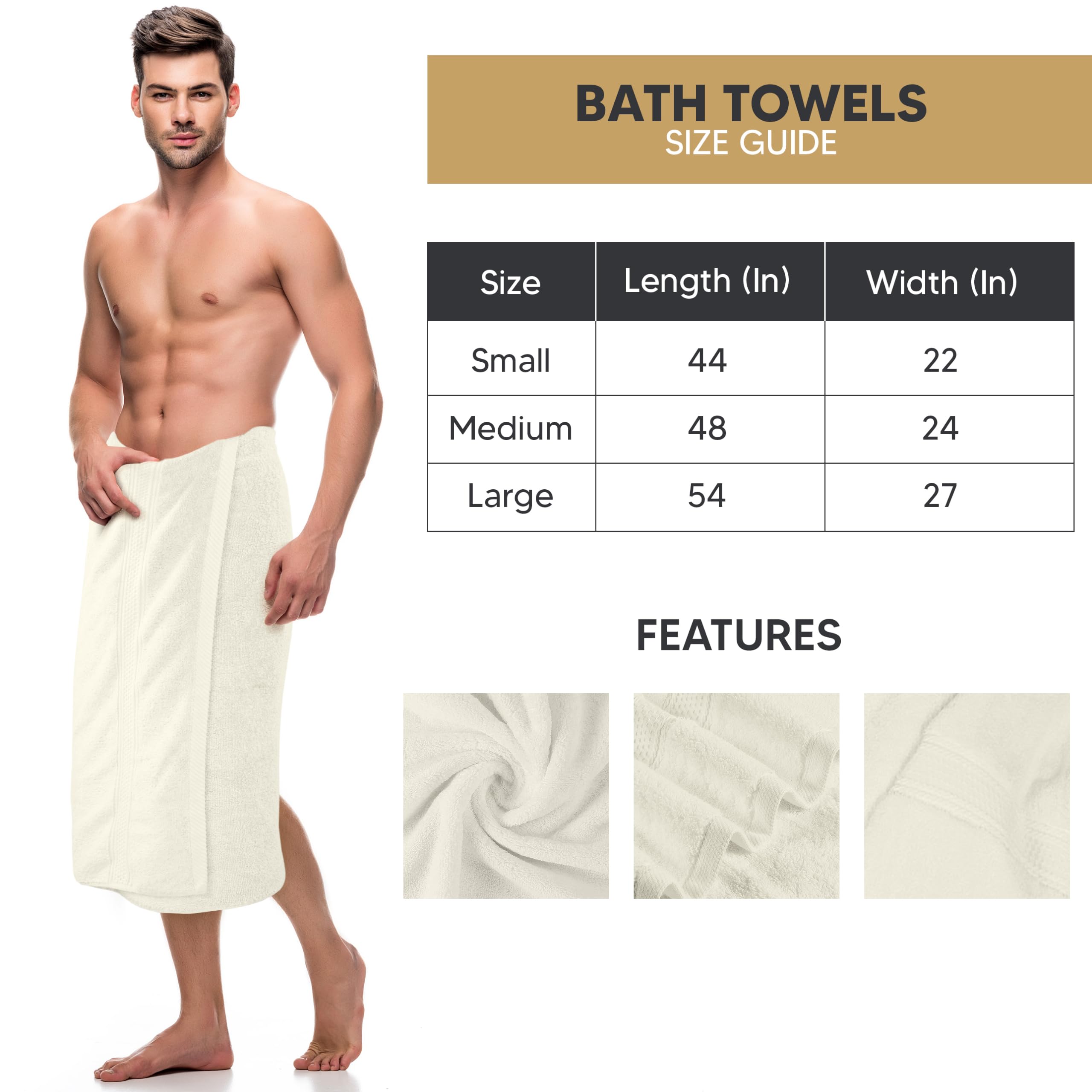 Utopia Towels ivory 27x54 inch bath towels, large coverage for full-body drying