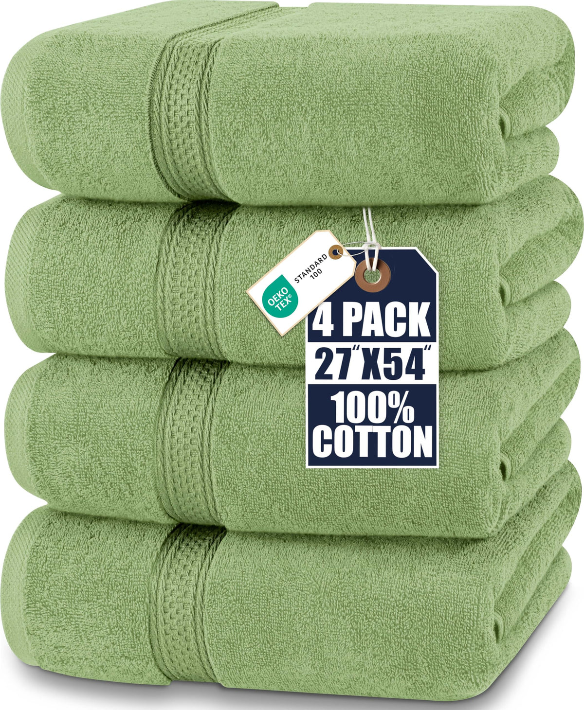 Utopia Towels four-pack bath towels in sage green offer soft, absorbent performance for daily use.