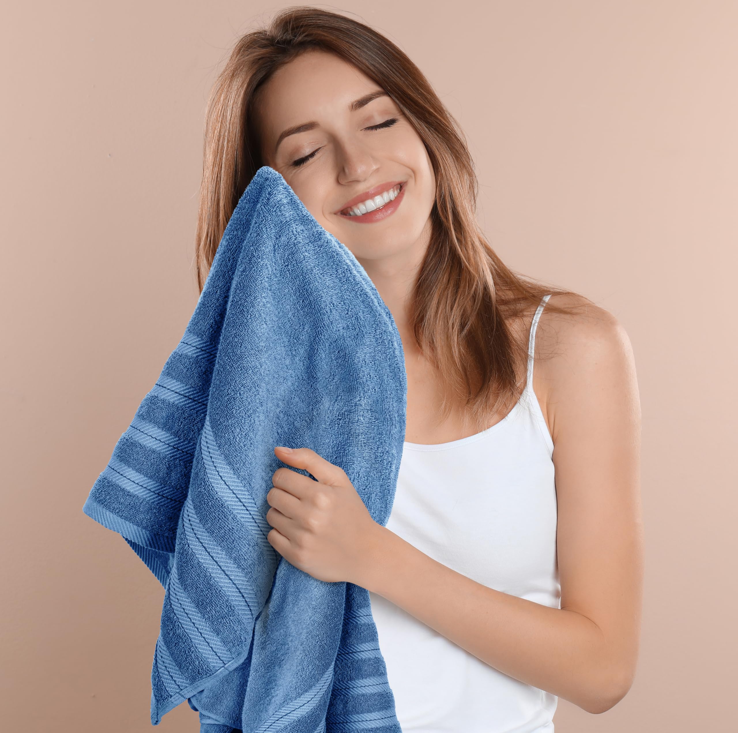Utopia Towels electric blue color adds vibrant bathroom accent.