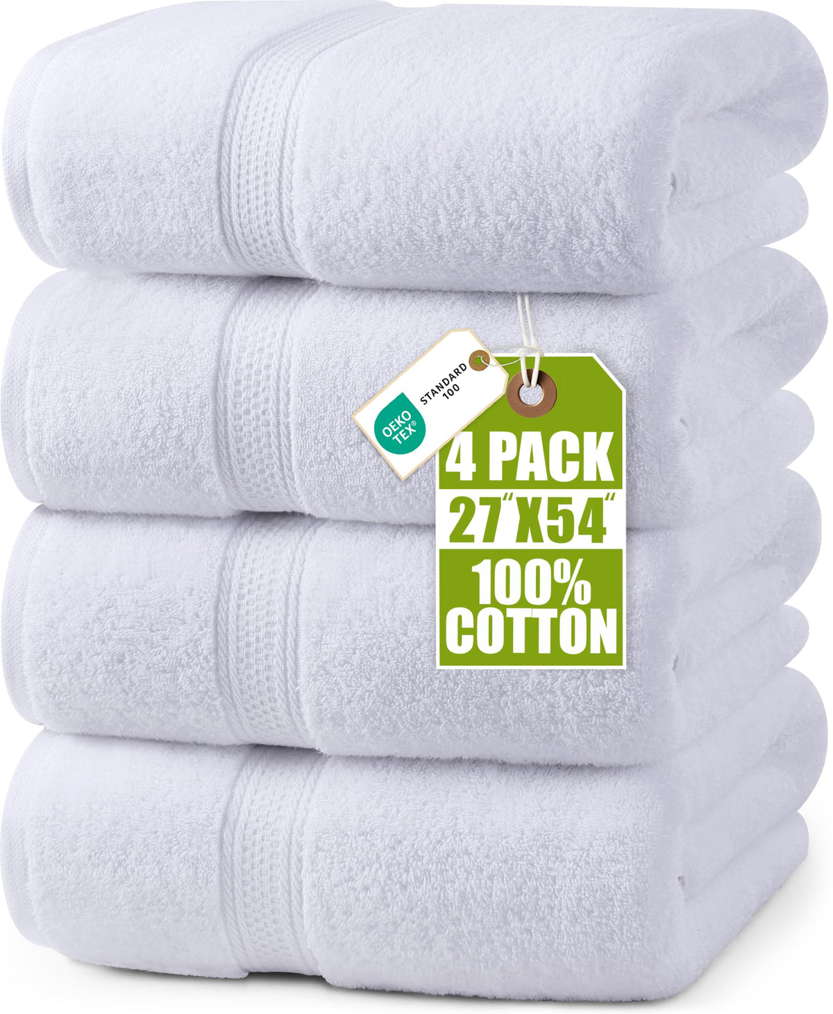 Utopia Towels four-pack bath towels, 27x54 inches, offering plush softness for daily drying.