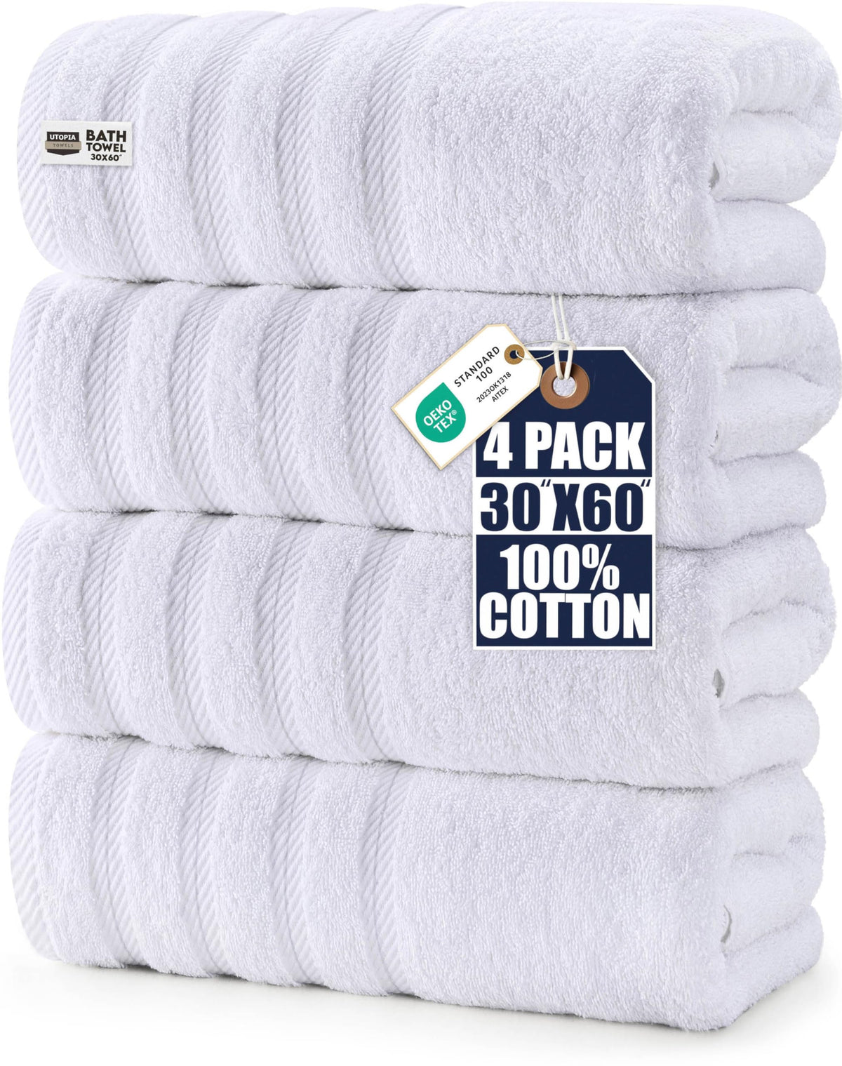 Utopia Towels four-pack premium extra-large bath towels for daily use.
