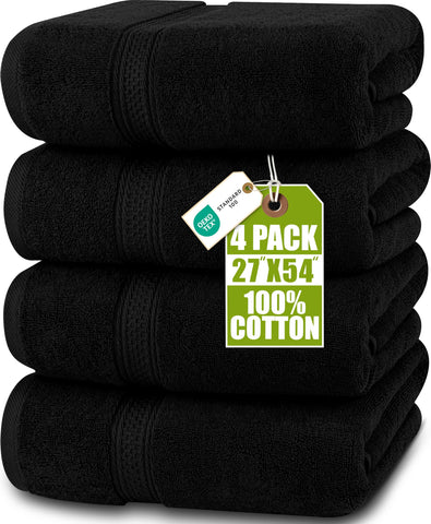 Utopia Towels 4Pack black bath towels front view, premium cotton feel for daily use.