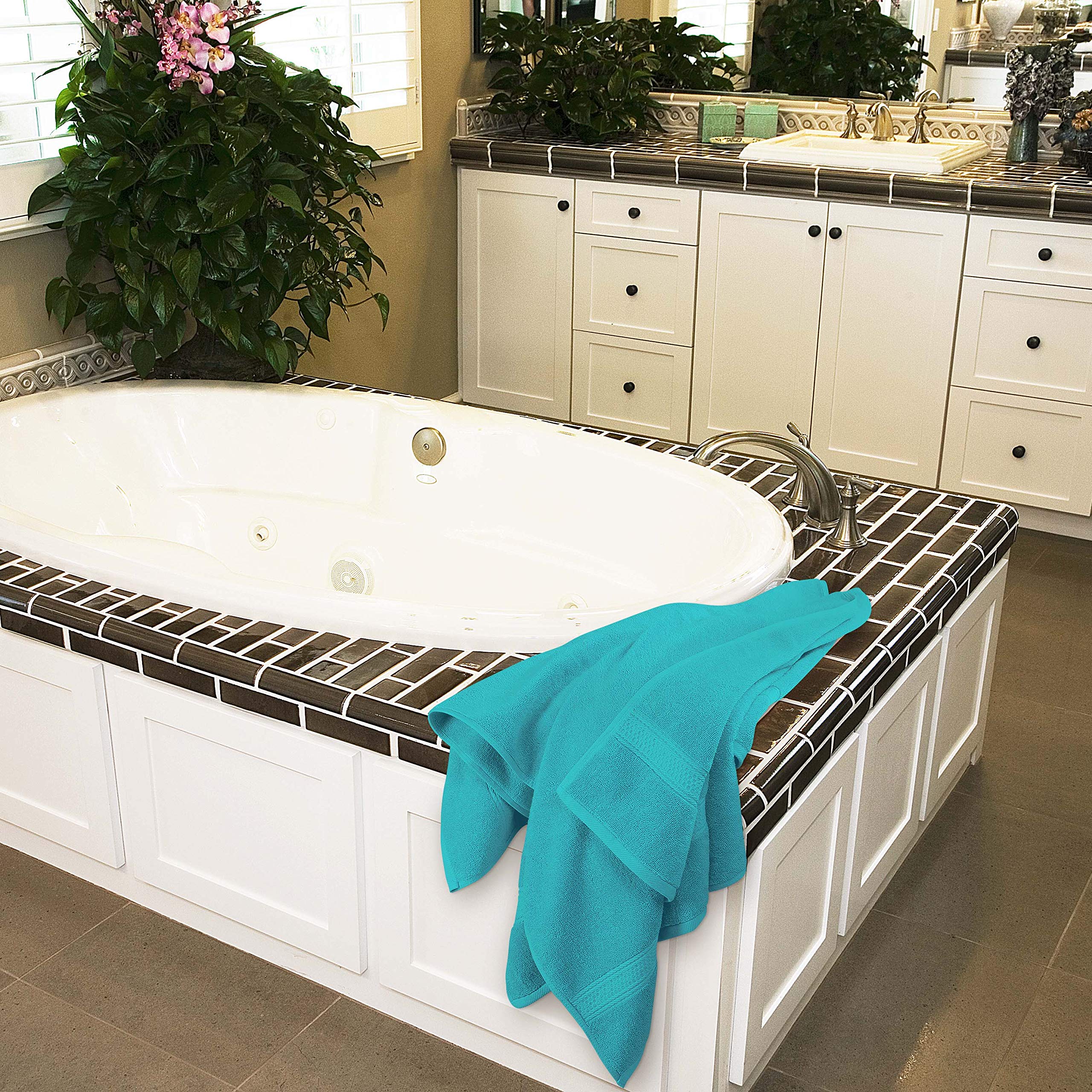 Utopia Towels 4 Pack hotel lobby display showing versatile use.