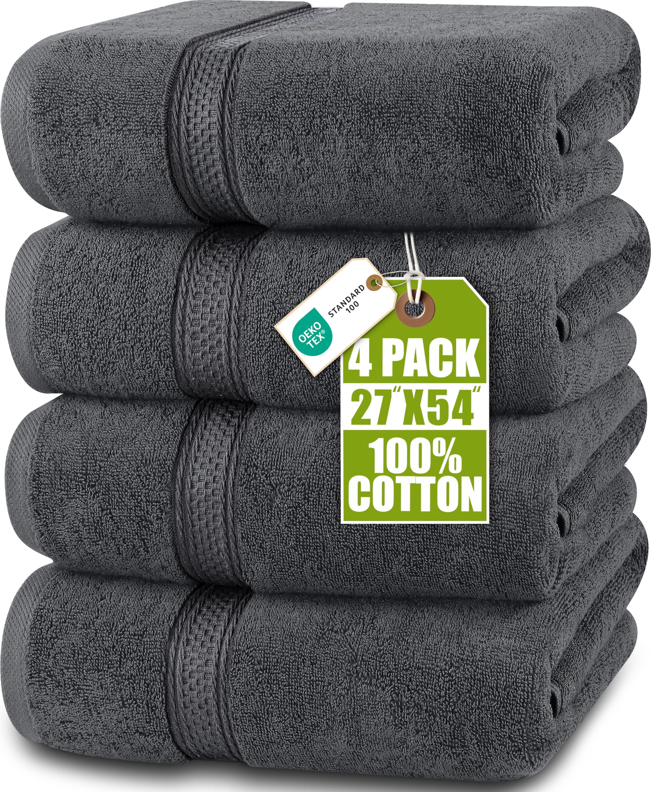 Utopia Towels 4 Pack premium bath towels, 27x54 inches, grey, soft and absorbent.