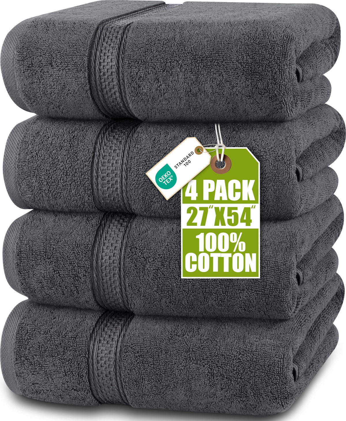 Utopia Towels 4 Pack premium bath towels, 27x54 inches, grey, soft and absorbent.