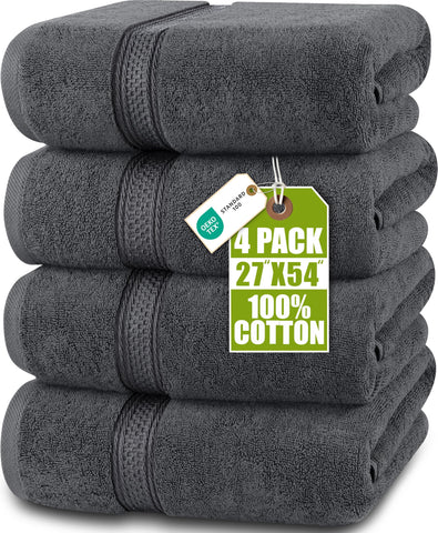 Utopia Towels 4 Pack premium bath towels, 27x54 inches, grey, soft and absorbent.