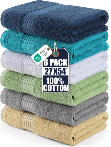 Utopia Towels six-pack white towels showing plush softness and large 27 by 54 inch size
