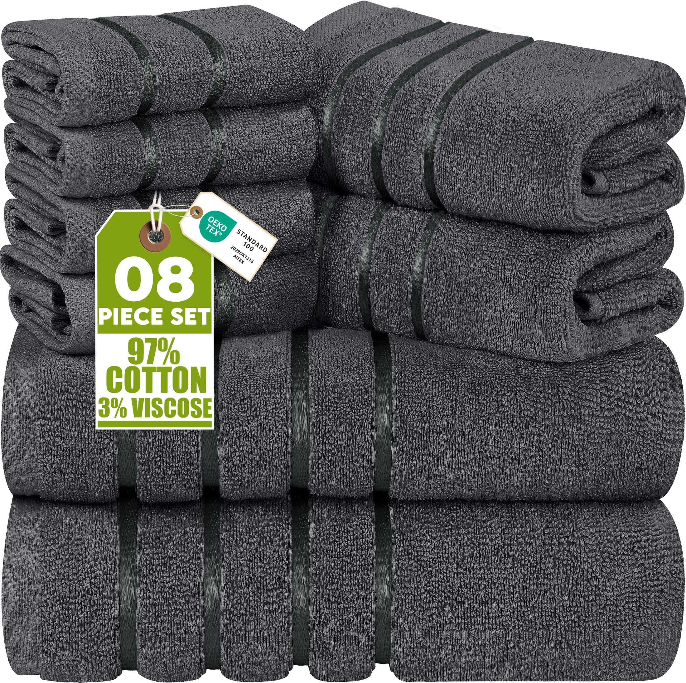 Utopia Towels 8-Piece bath towels show plush cotton blend and soft texture.