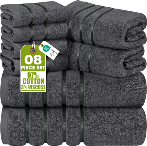 Utopia Towels 8-Piece bath towels show plush cotton blend and soft texture.