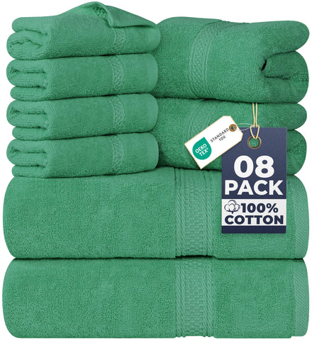 Utopia Towels majestic-plush bath towels in a bright bathroom for spa-like luxury.