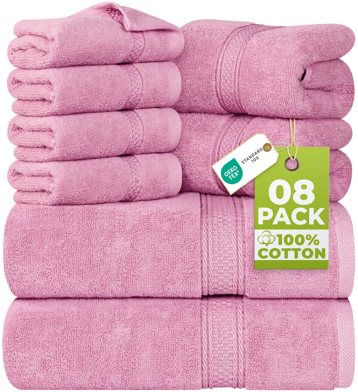 Utopia Towels bath towel pink folded to highlight plush softness and quick-dry performance.