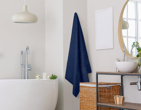 Durable edge stitching on Utopia Towels navy bathsheet
