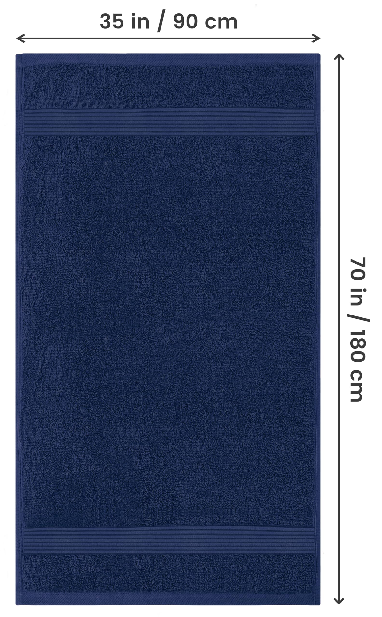 Utopia Towels bathsheet 35x70 navy spread shows generous coverage