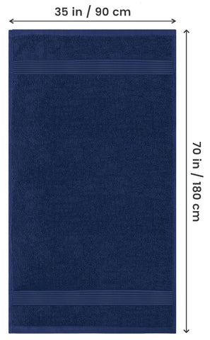 Utopia Towels bathsheet 35x70 navy spread shows generous coverage