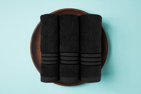 Utopia Towels black towels, rich color and durable finish for bathroom decor.
