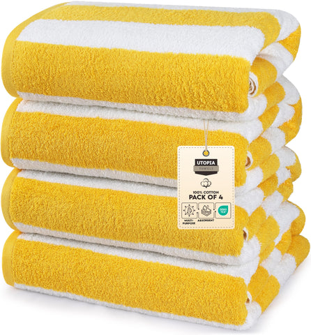 Utopia Towels cabana striped yellow 30x60 towel, oversized for beach lounging
