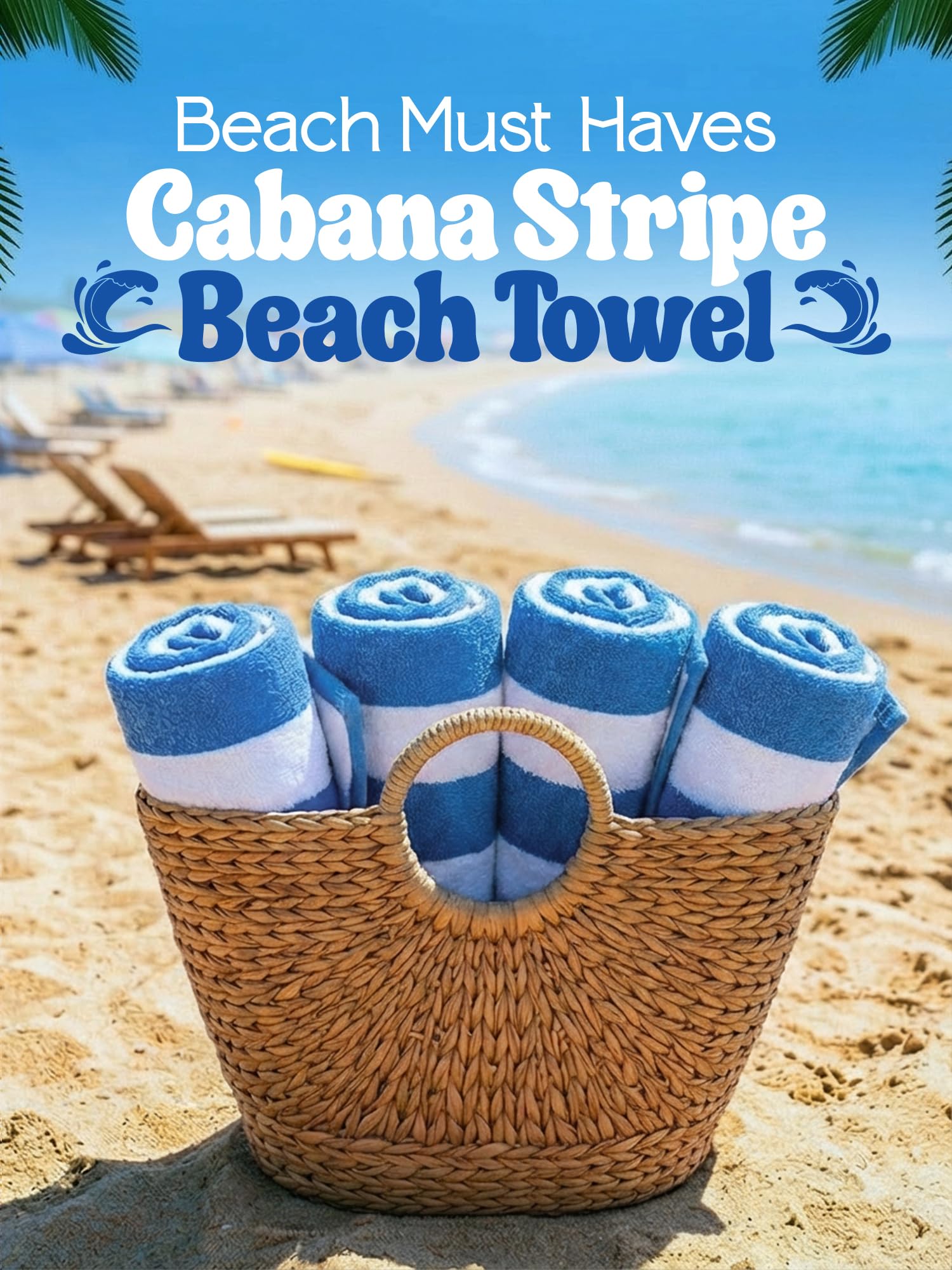 Utopia Towels cabana stripes 30x60 blue, close-up shows soft ring-spun cotton texture for quick-dry comfort.