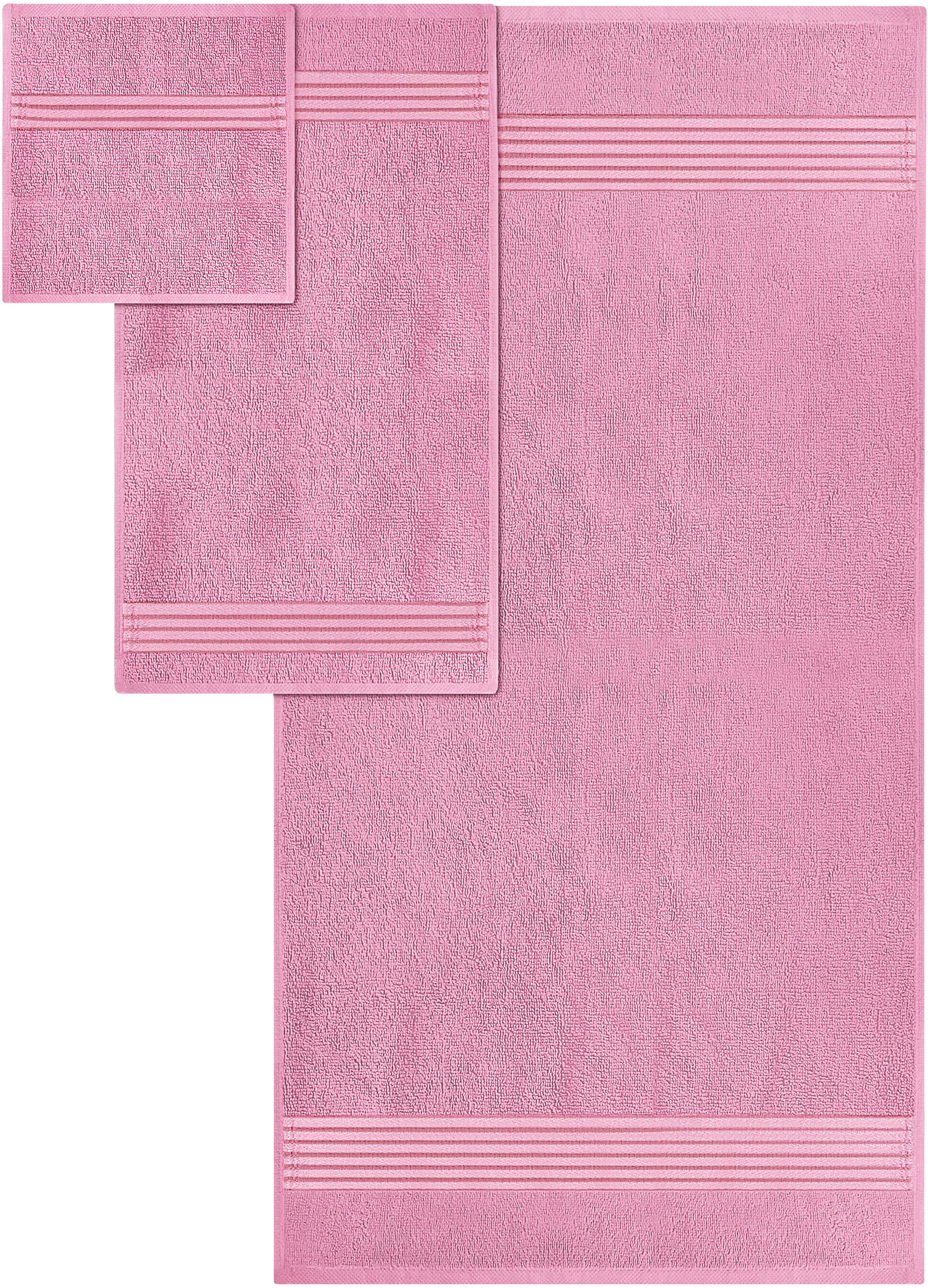 Utopia Towels colorway pink in bathroom decor, inviting and practical for everyday use.