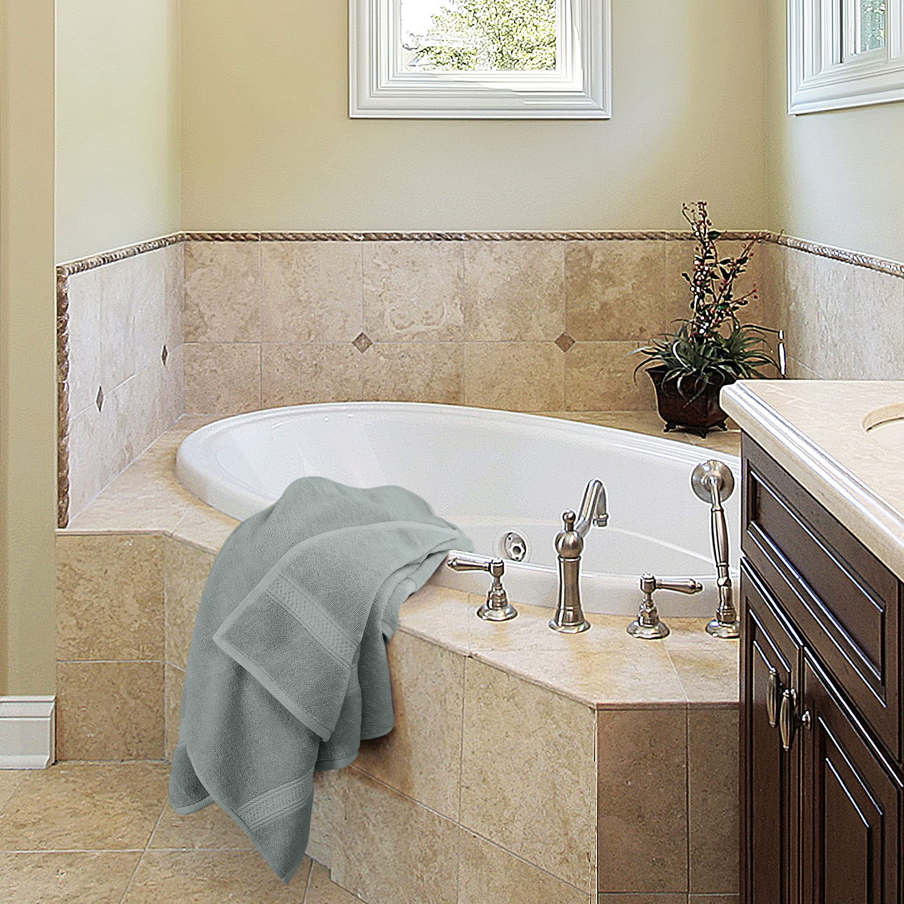 Utopia Towels cool grey color adds a modern touch to any bathroom.