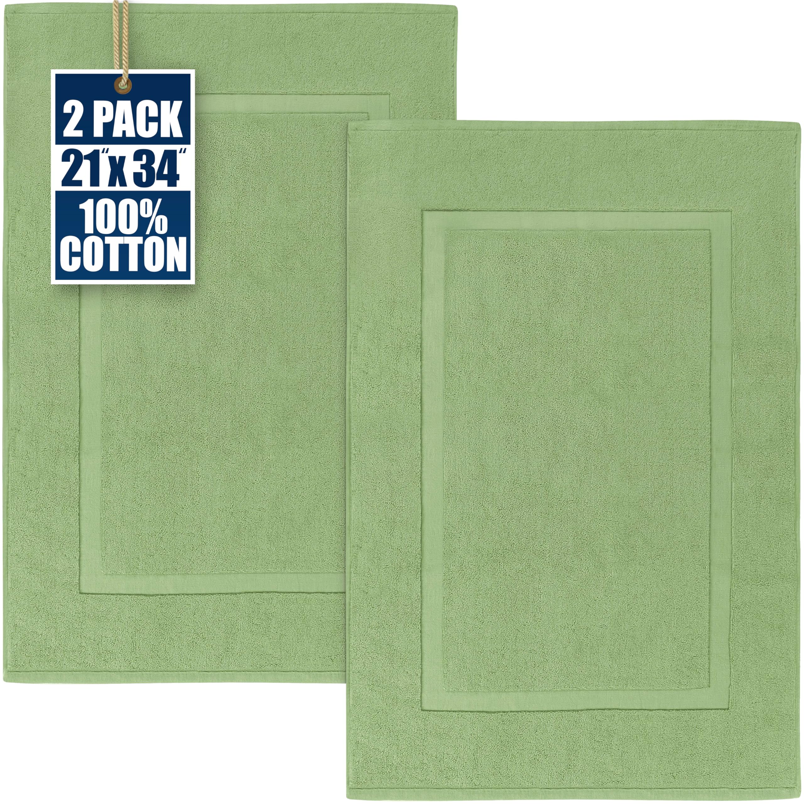 Utopia Towels Cotton Banded Rug front view in sage green; highly absorbent bath mat.